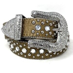 Womens Western Blingy Belt Sz L Studs Rhinestones Boujee Rodeo Gilded Queen Bey